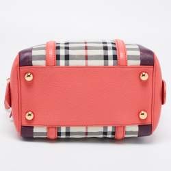 Pre Owned Burberry Prorsum Pink Haymarket Check Coated Canvas and Leather Mini Bee Bag