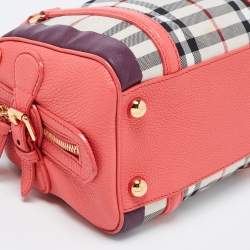 Pre Owned Burberry Prorsum Pink Haymarket Check Coated Canvas and Leather Mini Bee Bag