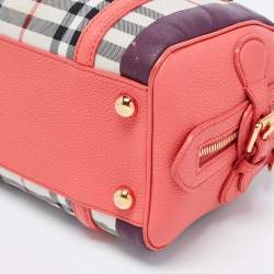 Pre Owned Burberry Prorsum Pink Haymarket Check Coated Canvas and Leather Mini Bee Bag