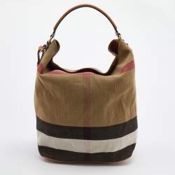 Pre Owned Burberry Multicolor Mega Check Canvas and Leather Medium Ashby Hobo