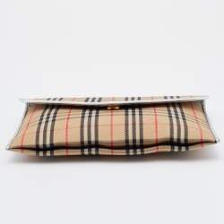 Pre Owned Burberry Beige/Silver Haymarket Canvas and Leather Envelope Flap Wallet