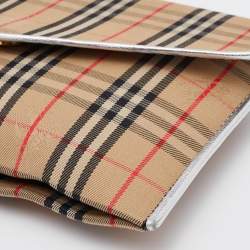 Pre Owned Burberry Beige/Silver Haymarket Canvas and Leather Envelope Flap Wallet