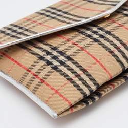 Pre Owned Burberry Beige/Silver Haymarket Canvas and Leather Envelope Flap Wallet