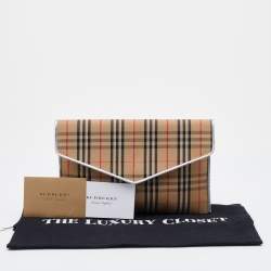 Pre Owned Burberry Beige/Silver Haymarket Canvas and Leather Envelope Flap Wallet