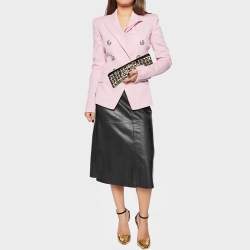 Pre Owned Burberry Off White/Black Fabric and Croc Embossed Patent Leather Embellished Wristlet Clutch