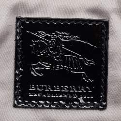 Pre Owned Burberry Off White/Black Fabric and Croc Embossed Patent Leather Embellished Wristlet Clutch