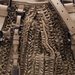 Pre Owned Burberry Beige Ruffled Leather Lowry Tote