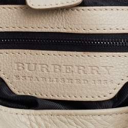 Pre Owned Burberry Light Beige Leather Drawstring Warrior Hobo