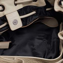 Pre Owned Burberry Light Beige Leather Drawstring Warrior Hobo