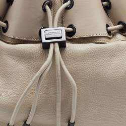 Pre Owned Burberry Light Beige Leather Drawstring Warrior Hobo