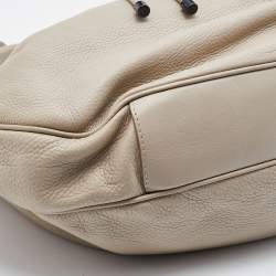 Pre Owned Burberry Light Beige Leather Drawstring Warrior Hobo
