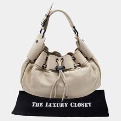 Pre Owned Burberry Light Beige Leather Drawstring Warrior Hobo