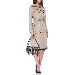 Pre Owned Burberry Beige/Black Quilted House Check Canvas and Leather Shoulder Bag