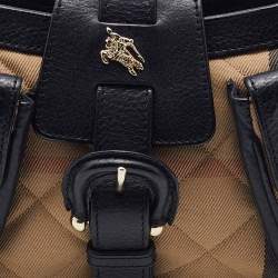 Pre Owned Burberry Beige/Black Quilted House Check Canvas and Leather Shoulder Bag