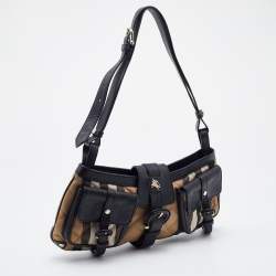 Pre Owned Burberry Beige/Black Quilted House Check Canvas and Leather Shoulder Bag