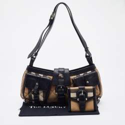 Pre Owned Burberry Beige/Black Quilted House Check Canvas and Leather Shoulder Bag