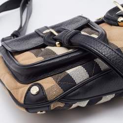 Pre Owned Burberry Beige/Black Quilted House Check Canvas and Leather Shoulder Bag