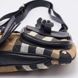 Pre Owned Burberry Beige/Black Quilted House Check Canvas and Leather Shoulder Bag