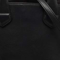 Pre Owned Burberry Black/Beige Leather and House Check Fabric Small Banner Tote