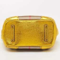 مملوكة مسبقًا Burberry Beige/Gold Nova Check Canvas and Leather Blaze Satchel