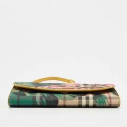 Pre Owned Burberry Multicolor Haymarket Check Floral Coated Canvas and Leather Izzy Wallet on Chain