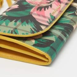 Pre Owned Burberry Multicolor Haymarket Check Floral Coated Canvas and Leather Izzy Wallet on Chain