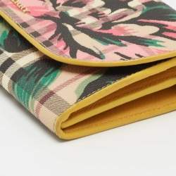 Pre Owned Burberry Multicolor Haymarket Check Floral Coated Canvas and Leather Izzy Wallet on Chain