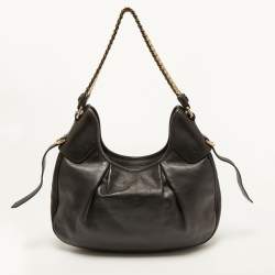 Pre Owned Burberry Dark Brown Leather Brooklyn Chain Hobo