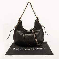 Pre Owned Burberry Dark Brown Leather Brooklyn Chain Hobo