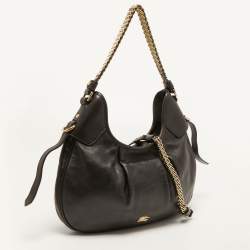 Pre Owned Burberry Dark Brown Leather Brooklyn Chain Hobo