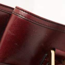 Pre Owned Burberry Burgundy House Check Fabric and Leather Large Bridle Lynher Tote