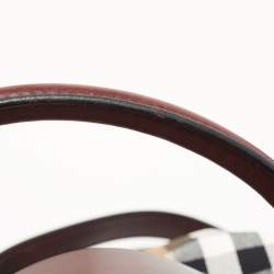 Pre Owned Burberry Burgundy House Check Fabric and Leather Large Bridle Lynher Tote