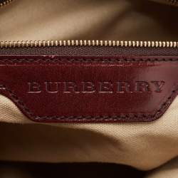 Pre Owned Burberry Burgundy House Check Fabric and Leather Large Bridle Lynher Tote