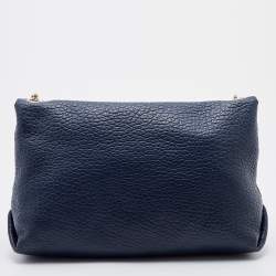 مملوكة مسبقًا Burberry Navy Blue Leather Large Mildenhall Flap Shoulder Bag