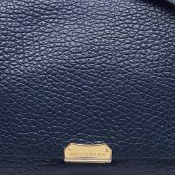 مملوكة مسبقًا Burberry Navy Blue Leather Large Mildenhall Flap Shoulder Bag
