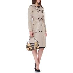 Burberry Beige/Brown Haymarket Check Coated Canvas and Leather Buckle Flap Shoulder Bag