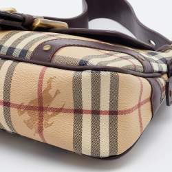 Burberry Beige/Brown Haymarket Check Coated Canvas and Leather Buckle Flap Shoulder Bag