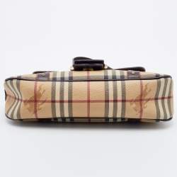 Burberry Beige/Brown Haymarket Check Coated Canvas and Leather Buckle Flap Shoulder Bag