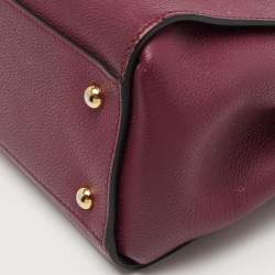 Pre Owned Burberry Burgundy Grained Leather Small Buckle Tote