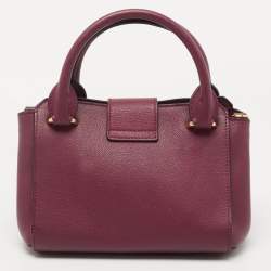 Pre Owned Burberry Burgundy Grained Leather Small Buckle Tote