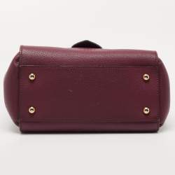 Pre Owned Burberry Burgundy Grained Leather Small Buckle Tote