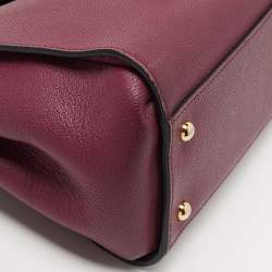 Pre Owned Burberry Burgundy Grained Leather Small Buckle Tote