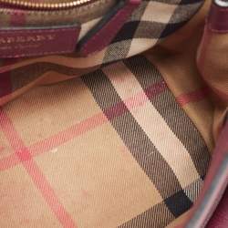 Pre Owned Burberry Burgundy Grained Leather Small Buckle Tote