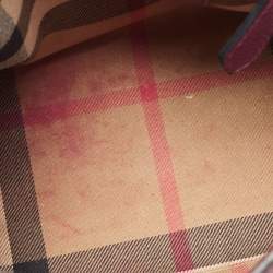 Pre Owned Burberry Burgundy Grained Leather Small Buckle Tote