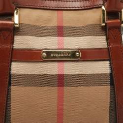 Pre Owned Burberry Beige/Tan House Check Fabric and Leather Orchard Bowler Bag