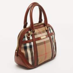 Pre Owned Burberry Beige/Tan House Check Fabric and Leather Orchard Bowler Bag