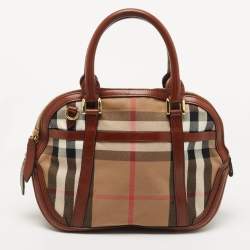 Pre Owned Burberry Beige/Tan House Check Fabric and Leather Orchard Bowler Bag