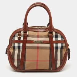 Burberry Orchard House Check Sartorial Bowling Brown Handbag Top