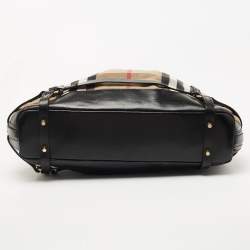 Pre Owned Burberry Black/Beige House Check Canvas and Leather Bridle Shoulder Bag