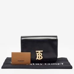 Pre Owned Burberry Black Leather TB Bum Chain Belt Bag